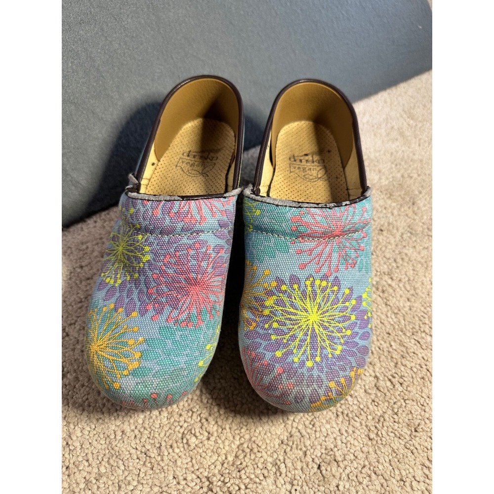 Dansko Vegan Clogs Multi-Color Floral Canvas Professional Shoes Size 37